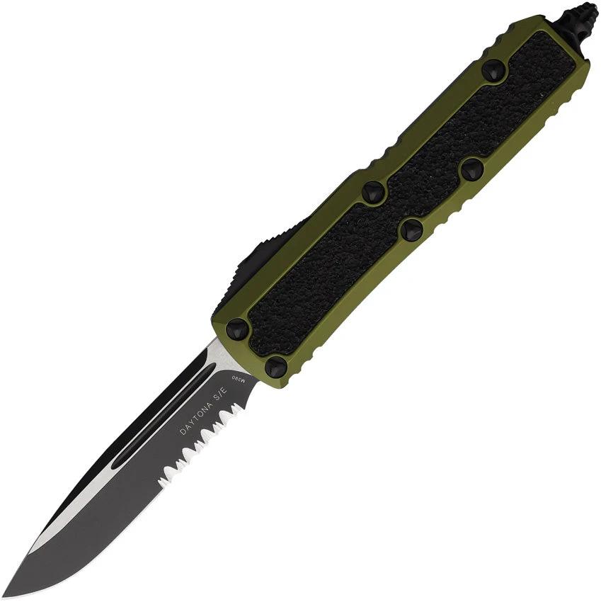 Microtech Auto Daytona OTF Knife Two Tone Blade Partially Serrated For Collectors Glass Breaker Pocket Clip by Microtech