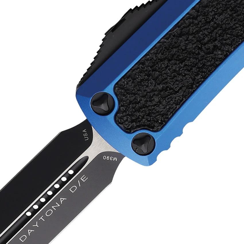 Microtech Auto Daytona DE OTF Knife Automatic Opening Blue Aluminum Handle With Carbon Fiber Inlay For EDC Enthusiasts by Microtech