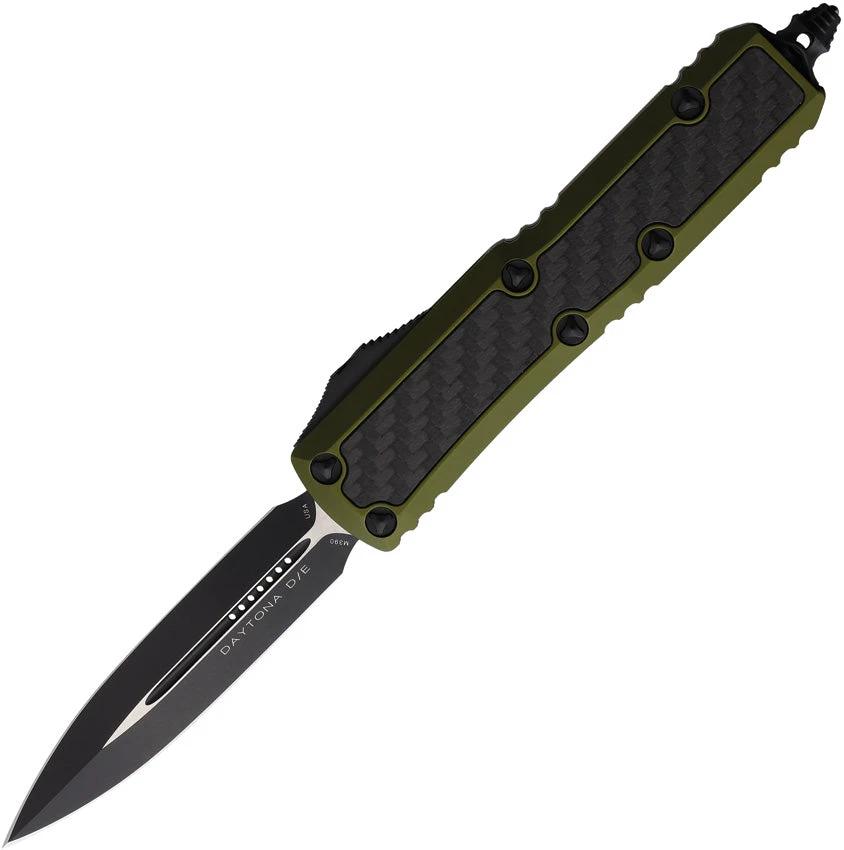 Microtech Daytona Auto OTF Knife Two Tone Premium Steel Blade With OD Green Aluminum Handle For EDC Enthusiasts