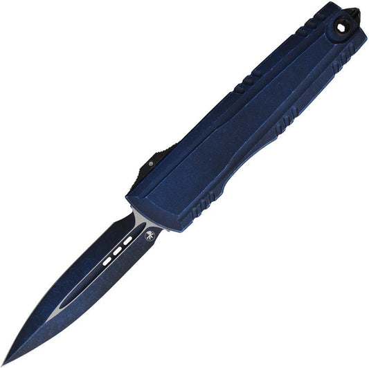 Microtech Auto Luminary DE OTF Knife With Automatic Opening Blue Blade and Tritium Button Insert for EDC Enthusiasts by Microtech