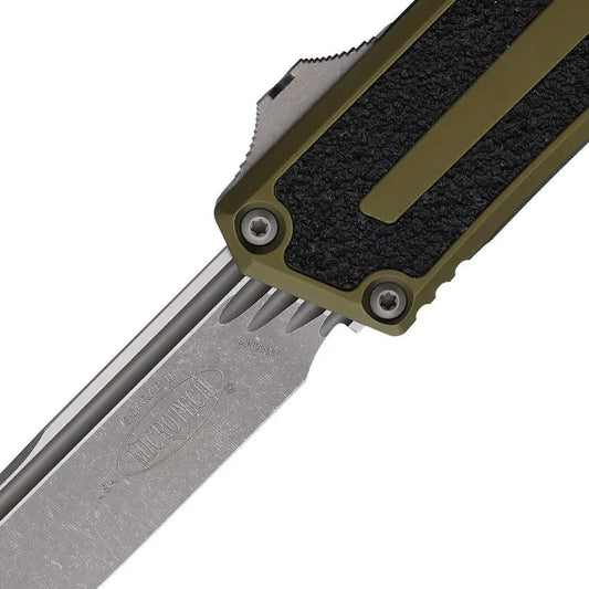 Microtech Auto Scarab II OTF Knife Gen III Apocalyptic M390MK Blade OD Green Aluminum Handle Glass Breaker EDC by Microtech