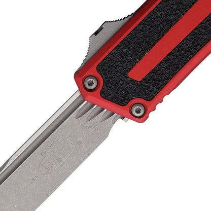 Microtech Auto Scarab II OTF Knife With M390 Blade Glass Breaker Apocalyptic Finish Red Aluminum Handle For EDC by Microtech
