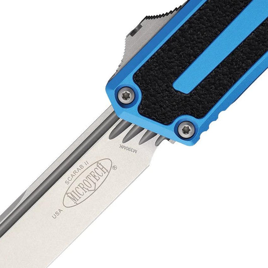 Microtech Scarab II OTF Auto Knife With M390 Blade Premium Blue Aluminum Handle Glass Breaker EDC Tactical by Microtech