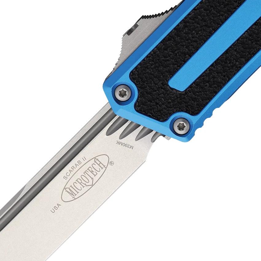 Microtech Scarab II OTF Auto Knife With M390 Blade Premium Blue Aluminum Handle Glass Breaker EDC Tactical by Microtech