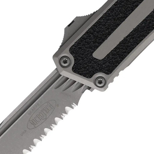 Microtech Scarab II OTF Auto Knife With Automatic Opening Glass Breaker 3.9 Inch Serrated Blade Tactical EDC by Microtech