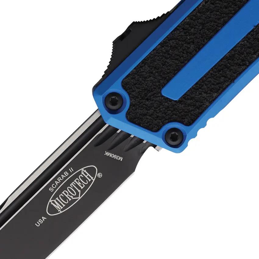 Microtech Scarab II Auto OTF Knife Blade Bohler M390MK Blue Aluminum Handle Glass Breaker For EDC Enthusiasts by Microtech