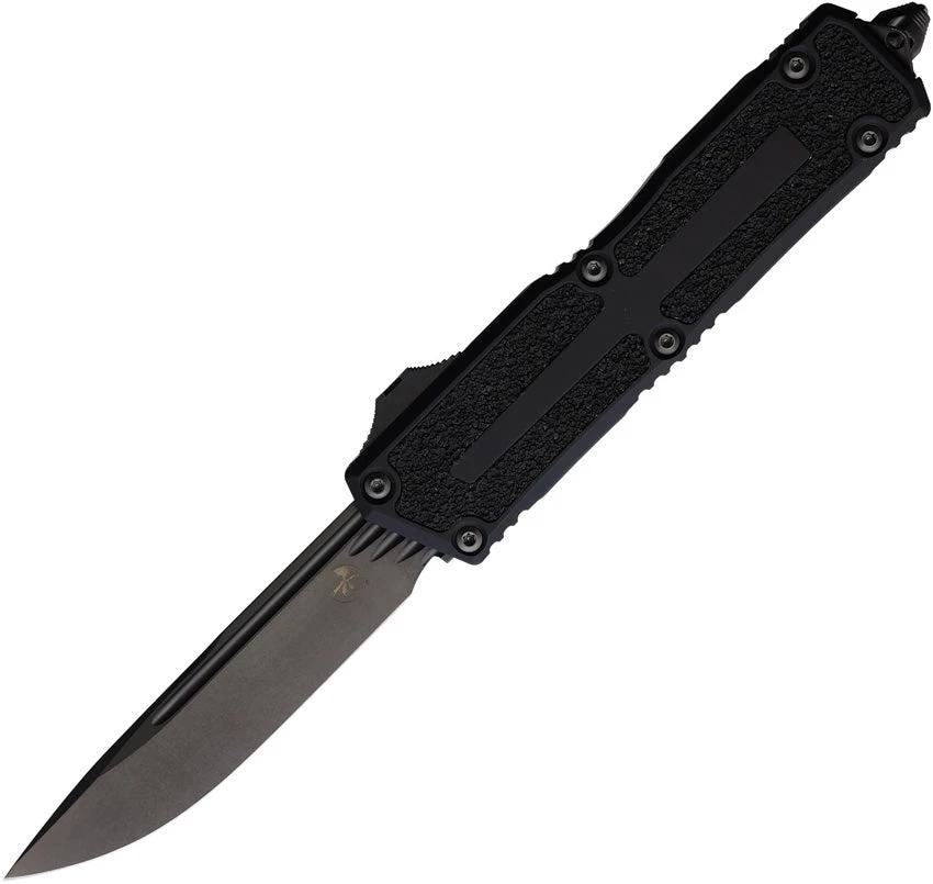 Microtech Auto Scarab II OTF Knife Automatic Opening Black DLC M390MK Double Edge Blade For Tactical EDC Pros