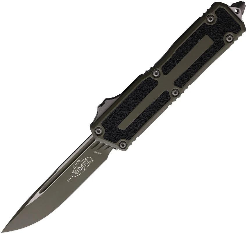Microtech Auto Scarab II OTF Knife Gen III 3.9in M390MK Blade Moss Green Cerakote Automatic Opening Glass Breaker EDC by Microtech