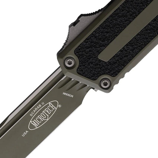 Microtech Auto Scarab II OTF Knife Gen III 3.9in M390MK Blade Moss Green Cerakote Automatic Opening Glass Breaker EDC by Microtech