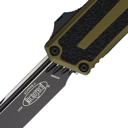 Microtech Auto Scarab II OTF Knife M390 Blade OD Green Aluminum Handle With Glass Breaker For EDC Enthusiasts by Microtech