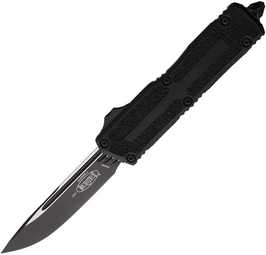 Microtech Auto Scarab II OTF Knife Automatic Opening Bohler M390 Blade Black Aluminum Handle EDC by Microtech