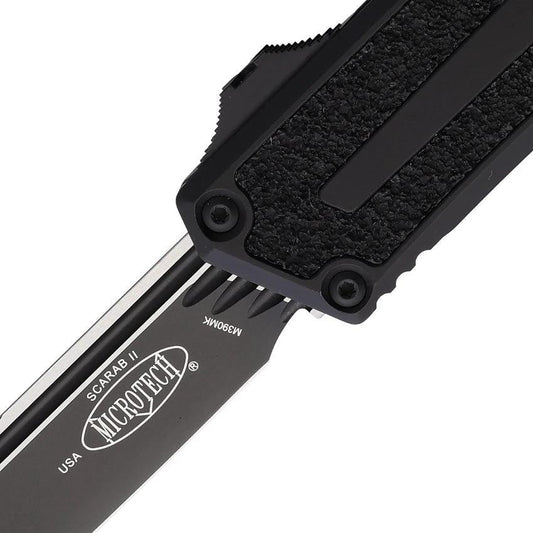 Microtech Auto Scarab II OTF Knife Automatic Opening Bohler M390 Blade Black Aluminum Handle EDC by Microtech