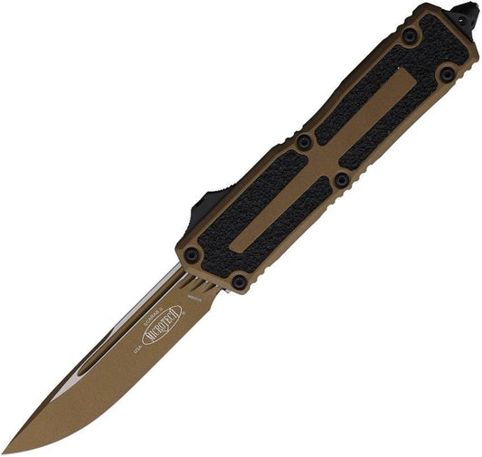 Microtech Auto Scarab II OTF Knife M390 Blade Glass Breaker Aluminum Handle Cerakote Burnt Bronze For EDC