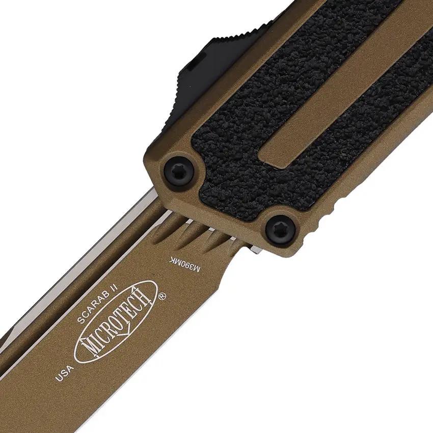 Microtech Auto Scarab II OTF Knife M390 Blade Glass Breaker Aluminum Handle Cerakote Burnt Bronze For EDC by Microtech