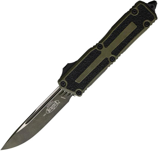 Microtech Auto Scarab II OTF Knife With M390MK Blade Glass Breaker Tactical EDC Weathered Grenade Green by Microtech