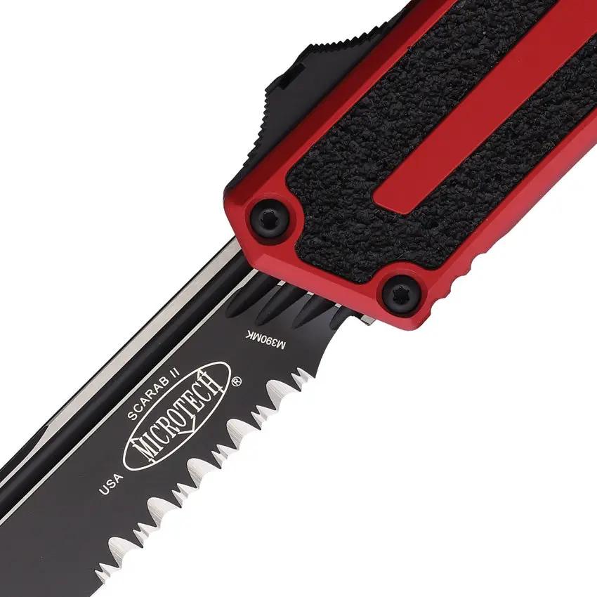 Microtech Auto Scarab II OTF Knife Gen III M390MK Two Tone Blade Glass Breaker Red Aluminum Handle For EDC Enthusiasts by Microtech