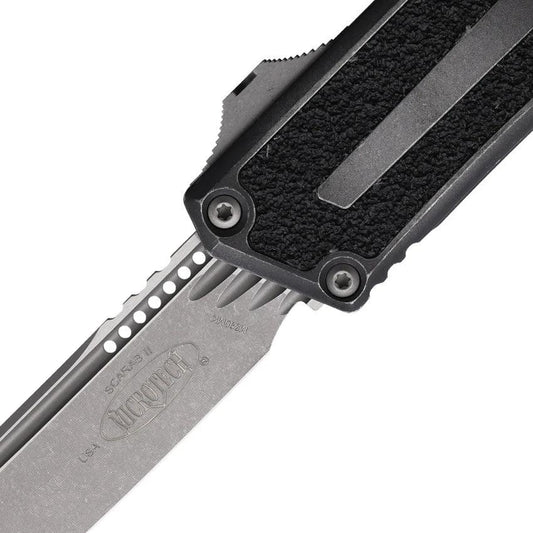 Microtech Scarab II OTF Auto Knife Gen III 3.9in Blade M390 Apocalyptic Finish Weathered Aluminum For Tactical Fans by Microtech