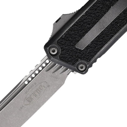 Microtech Scarab II OTF Auto Knife Gen III 3.9in Blade M390 Apocalyptic Finish Weathered Aluminum For Tactical Fans by Microtech