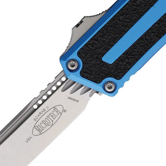 Microtech Auto Scarab II OTF Knife Automatic Opening High Performance Blue Aluminum Handle EDC For Tactical Enthusiasts by Microtech