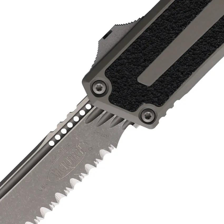 Microtech Scarab II Auto OTF Knife M390 Blade Apocalyptic Finish Glass Breaker Gray Aluminum Handle For Tactical EDC by Microtech