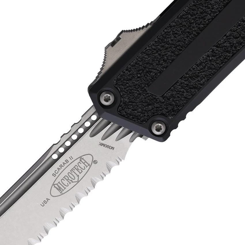 Microtech Auto Scarab II OTF Knife Gen III 1279-12 M390 Blade Black Aluminum Handle Glass Breaker EDC for Professionals by Microtech