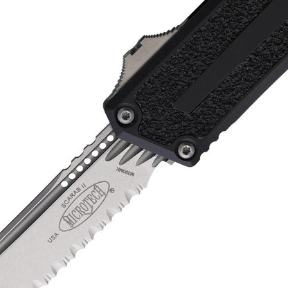 Microtech Auto Scarab II OTF Knife Gen III 1279-12 M390 Blade Black Aluminum Handle Glass Breaker EDC for Professionals by Microtech