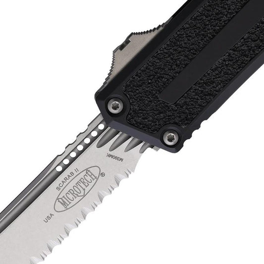 Microtech Auto Scarab II OTF Knife Gen III 1279-12 M390 Blade Black Aluminum Handle Glass Breaker EDC for Professionals by Microtech