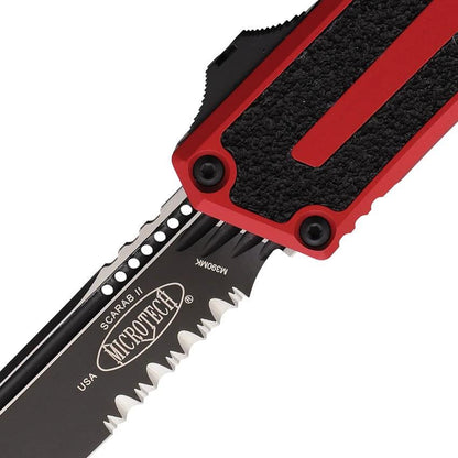 Microtech Scarab II Auto OTF Knife Gen III 3.9 Inch M390 Tanto Red Aluminum Handle Glass Breaker For EDC Enthusiasts by Microtech