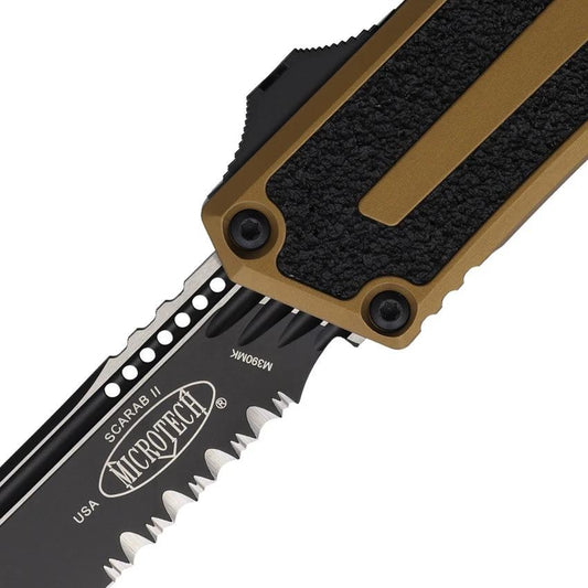 Microtech Auto Scarab II OTF Knife Gen III 1279-2TA With Bohler M390 Blade Tan Aluminum Handle Glassbreaker EDC by Microtech