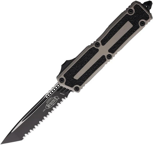 Microtech Auto Scarab II OTF Knife Auto Opening Gray Aluminum Handle Tactical EDC 5.75 Inch Closed 3.9 Inch M390 Tanto