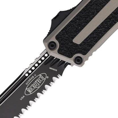 Microtech Auto Scarab II OTF Knife Auto Opening Gray Aluminum Handle Tactical EDC 5.75 Inch Closed 3.9 Inch M390 Tanto by Microtech