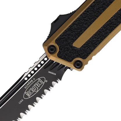 Microtech Auto Scarab II OTF Knife Gen III 1279-3TA Two Tone Bohler M390 Blade Tan Aluminum Handle Glass Breaker EDC by Microtech