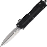Microtech Auto Scarab II OTF Knife For Tactical EDC Premium Stonewash Dagger Blade Black Aluminum Handle Glass Breaker