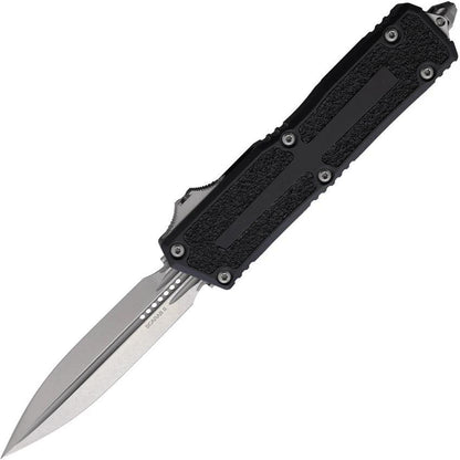 Microtech Auto Scarab II OTF Knife For Tactical EDC Premium Stonewash Dagger Blade Black Aluminum Handle Glass Breaker