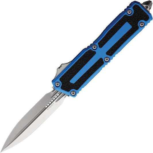 Microtech Auto Scarab II OTF Knife for EDC Enthusiasts, Automatic Opening, 3.9in M390 Blade, Blue Aluminum