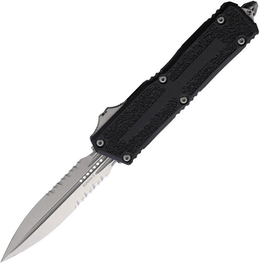 Microtech Auto Scarab II OTF Knife Automatic Double Edge Gen III 1280 11 For EDC Glass Breaker Black Aluminum Handle