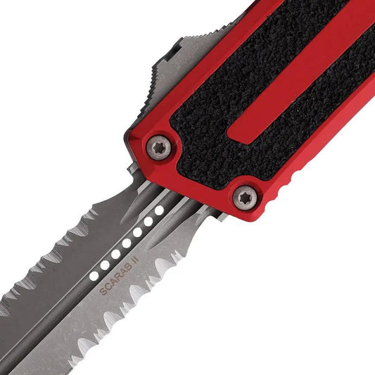 Microtech Auto Scarab II OTF Gen III Knife With Apocalyptic M390MK Blade Red Aluminum Handle For Tactical Enthusiasts by Microtech
