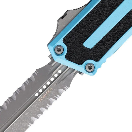 Microtech Auto Scarab II OTF Knife D/E Gen III 1280-11APTQ Apocalyptic Finish Blade M390 Turquoise Aluminum For EDC Pros by Microtech