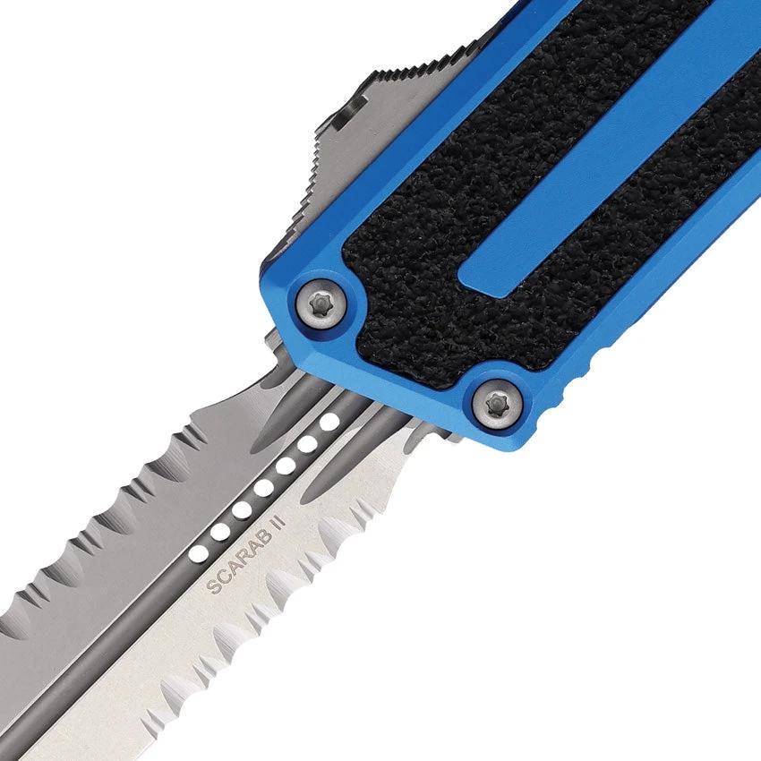 Microtech Auto Scarab II OTF Knife Dagger M390MK Blade Gen III 1280-11BL Blue Aluminum Handle For EDC Glass Breaker by Microtech