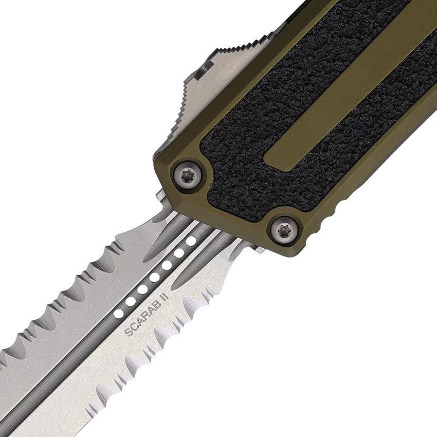 Microtech Auto Scarab II OTF Knife for EDC Enthusiasts Premium Glass Breaker 3.9in Blade OD Green by Microtech
