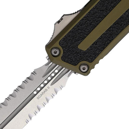 Microtech Auto Scarab II OTF Knife for EDC Enthusiasts Premium Glass Breaker 3.9in Blade OD Green by Microtech