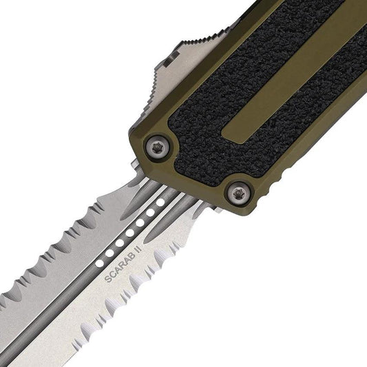 Microtech Auto Scarab II OTF Knife for EDC Enthusiasts Premium Glass Breaker 3.9in Blade OD Green by Microtech