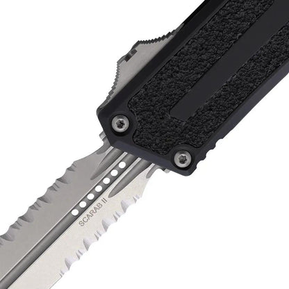 Microtech Auto Scarab II OTF Knife Automatic Double Edge Gen III 1280 11 For EDC Glass Breaker Black Aluminum Handle by Microtech