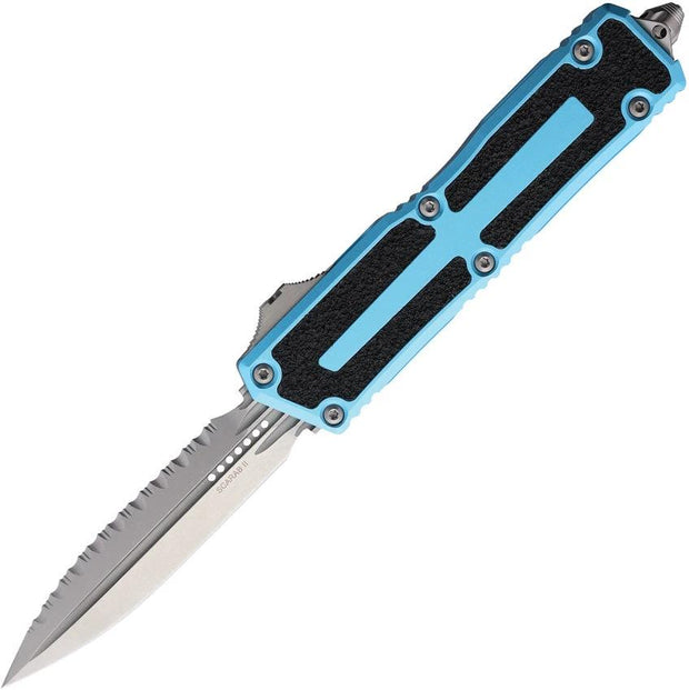 Microtech Scarab II Auto OTF DE Gen III Knife M390 Dagger Blade Turquoise Aluminum Handle For Tactical Enthusiasts by Microtech