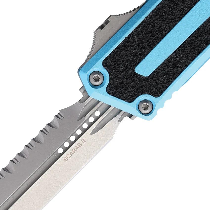Microtech Scarab II Auto OTF DE Gen III Knife M390 Dagger Blade Turquoise Aluminum Handle For Tactical Enthusiasts by Microtech