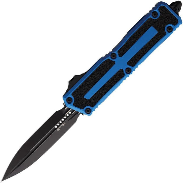 Microtech Scarab II OTF Auto Knife Gen III 1280 1BL With Dual Edge M390 Blade Blue Aluminum Handle For EDC Enthusiasts by Microtech