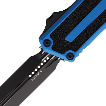 Microtech Scarab II OTF Auto Knife Gen III 1280 1BL With Dual Edge M390 Blade Blue Aluminum Handle For EDC Enthusiasts by Microtech