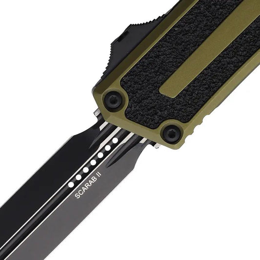 Microtech Auto Scarab II OTF Knife Dual Edge Dagger Bohler M390 Green Handle Glass Breaker For Tactical Enthusiasts by Microtech