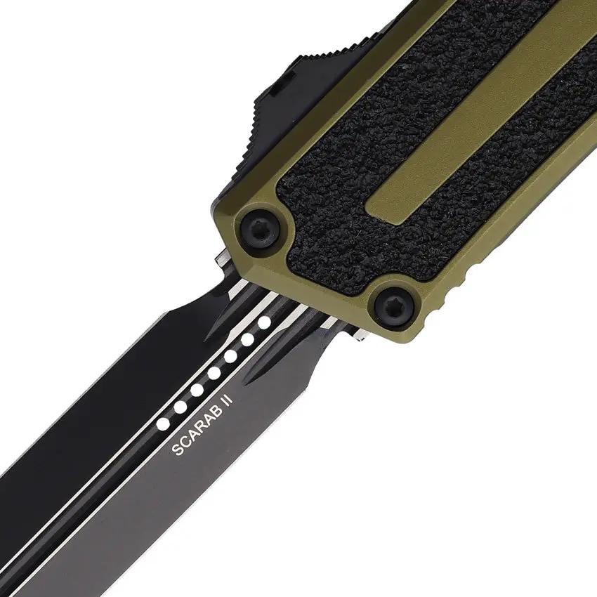Microtech Auto Scarab II OTF Knife Dual Edge Dagger Bohler M390 Green Handle Glass Breaker For Tactical Enthusiasts by Microtech