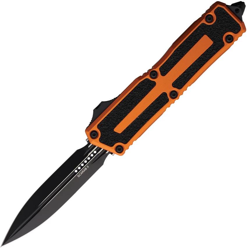 Microtech Scarab II OTF D/E Gen III Dagger Knife For Tactical Pros With Orange Aluminum Handle Glass Breaker Clip by Microtech